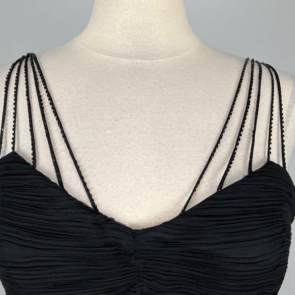 Sue Wong Silk Ruched Evening Dress Black Beaded Sequins Leaf Tassels size 14 - Picture 4 of 16